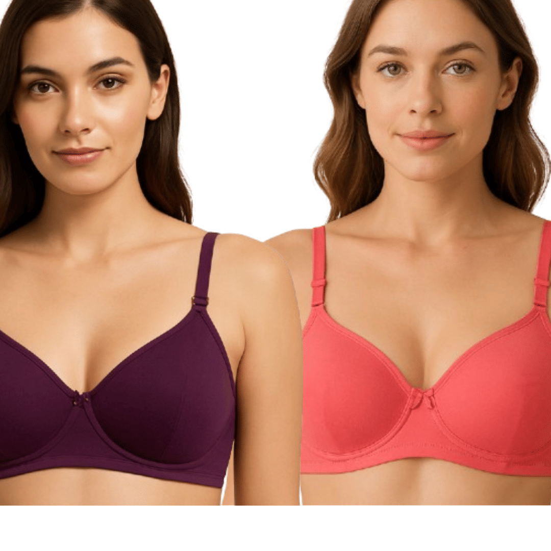 HERBLOURE Pack of 2 Cotton Blend Lightly Padded T-Shirt Bra For Women ( Multicolor2 )     			HERBLOURE Pack of 2 Cotton Blend Lightly Padded T-Shirt Bra For Women ( Multicolor2 )