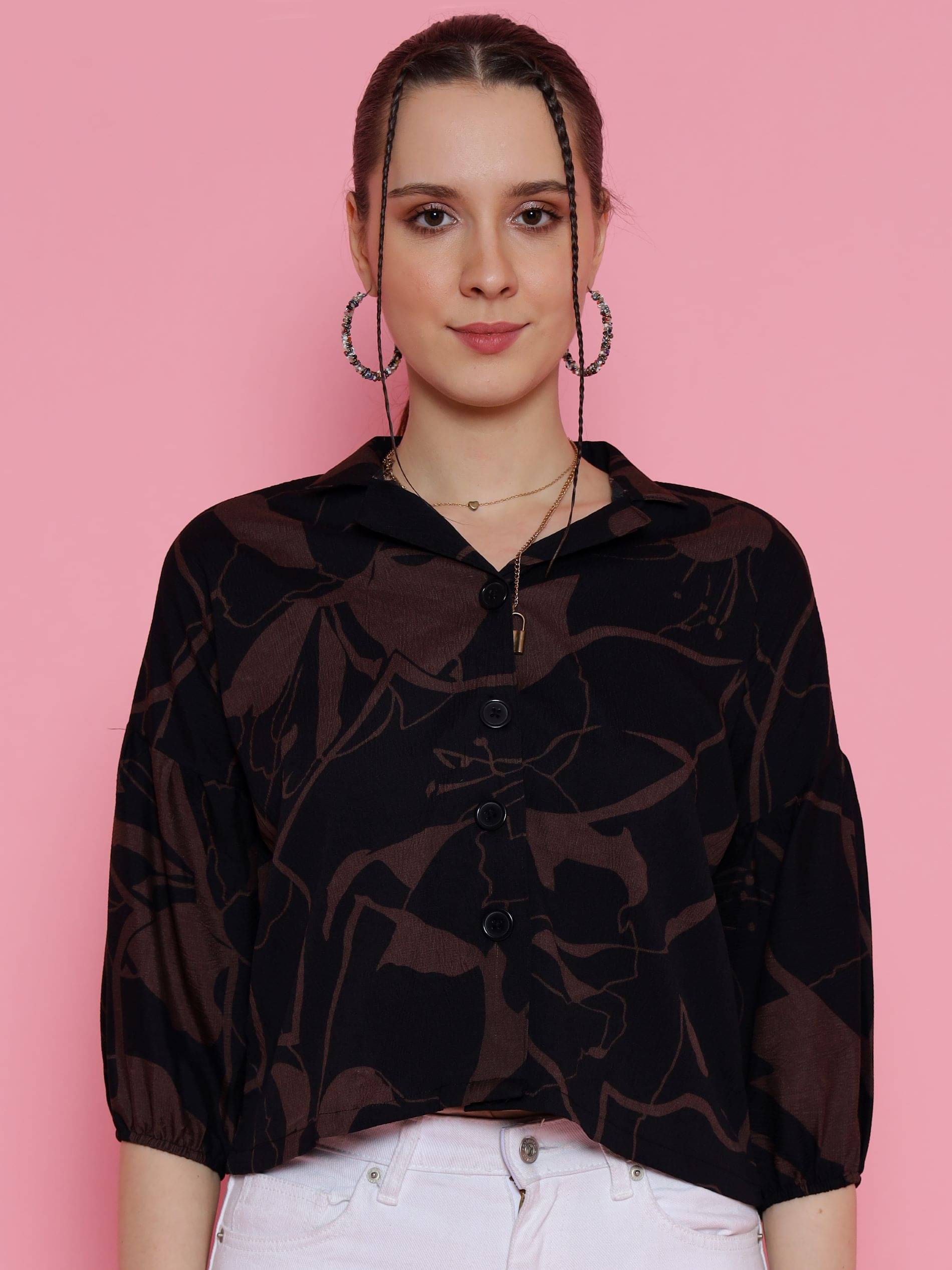     			Honky Tonky Women Printed Crepe Shirt ( Brown )