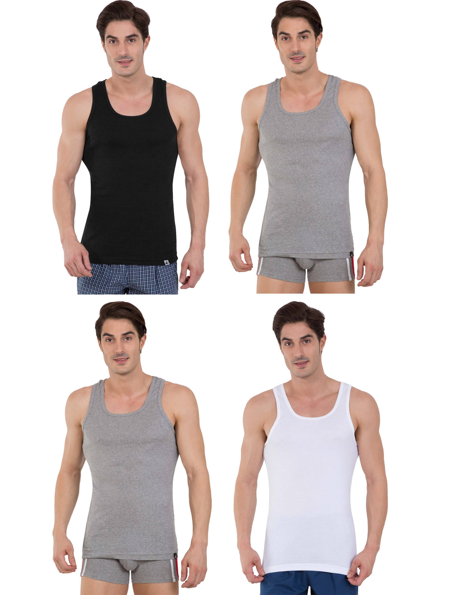 Jockey Pack of 4 Cotton Basic Vest For Men ( Multicolor )     			Jockey Pack of 4 Cotton Basic Vest For Men ( Multicolor )