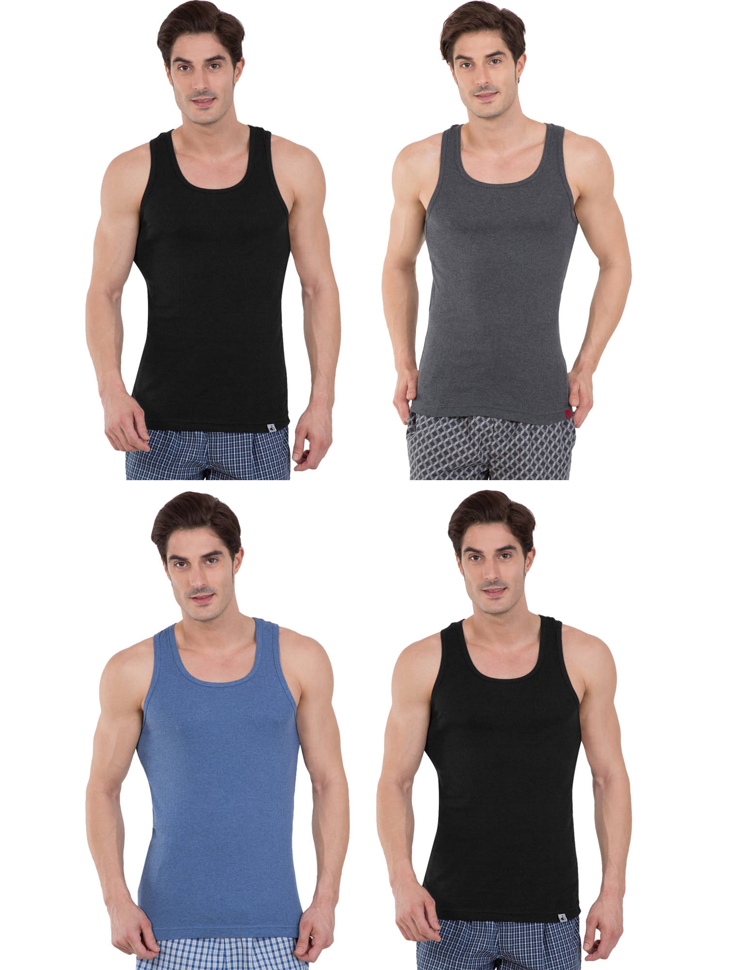 Jockey Pack of 4 Cotton Basic Vest For Men ( Multicolor )     			Jockey Pack of 4 Cotton Basic Vest For Men ( Multicolor )
