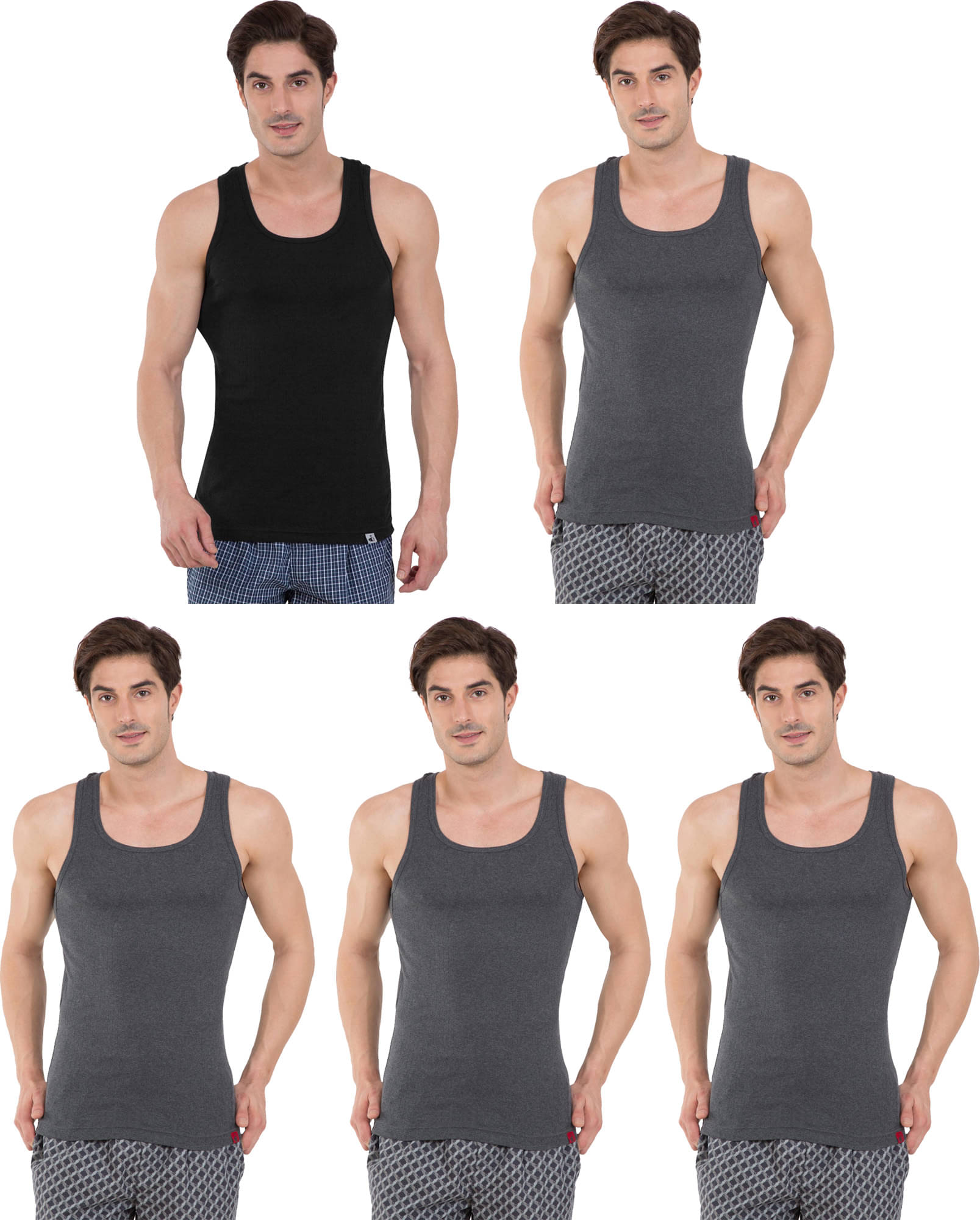 Jockey Pack of 5 Cotton Basic Vest For Men ( Multicolor )     			Jockey Pack of 5 Cotton Basic Vest For Men ( Multicolor )