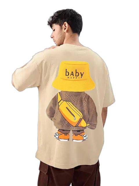     			Kanhuzzz Men Cotton Oversized Fit Printed T-Shirt ( Beige )