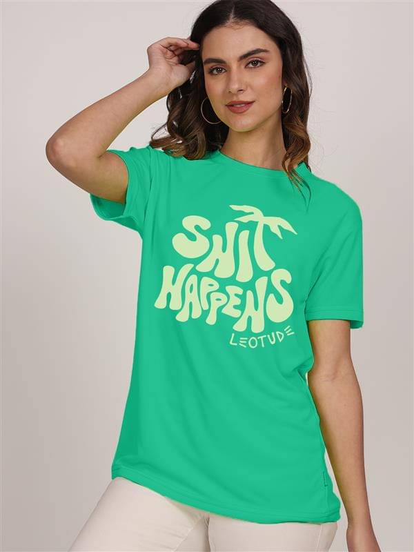     			Leotude Women Cotton Blend Printed Regular Fit Round Neck T-Shirt ( Green )