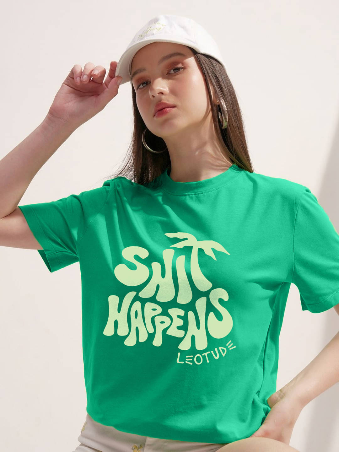 Leotude Women Cotton Blend Printed Regular Fit Round Neck T-Shirt ( Green )     			Leotude Women Cotton Blend Printed Regular Fit Round Neck T-Shirt ( Green )