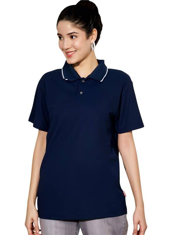 Leotude Women Cotton Blend Solid Regular Fit Polo Collar T-Shirt ( Navy ) Leotude Women Cotton Blend Solid Regular Fit Polo Collar T-Shirt ( Navy )