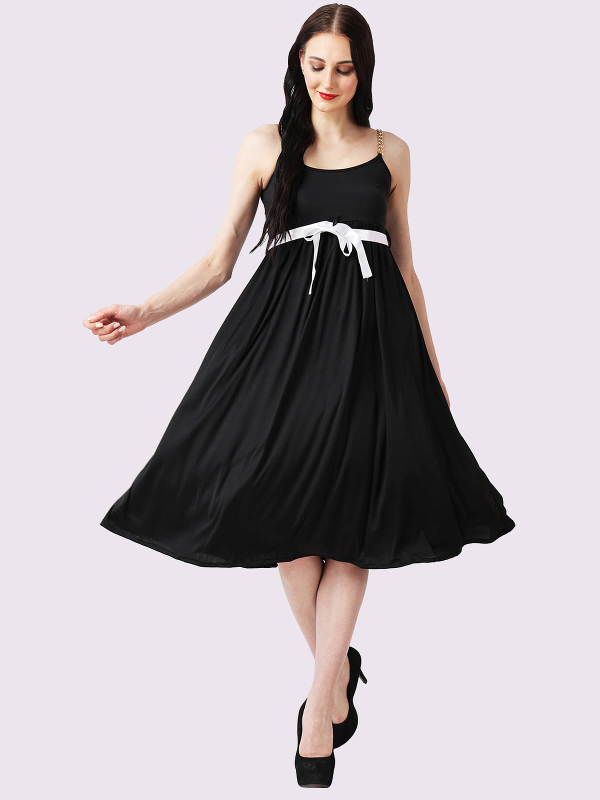 Lola Dola Women Polyester Self Design Fit & Flare Dress ( Black )     			Lola Dola Women Polyester Self Design Fit & Flare Dress ( Black )