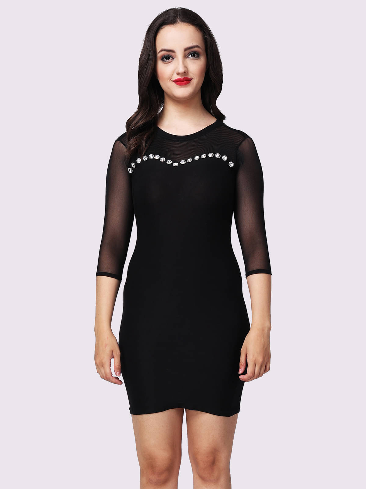 Lola Dola Women Viscose Self Design Bodycon Dress ( Black ) Lola Dola Women Viscose Self Design Bodycon Dress ( Black )