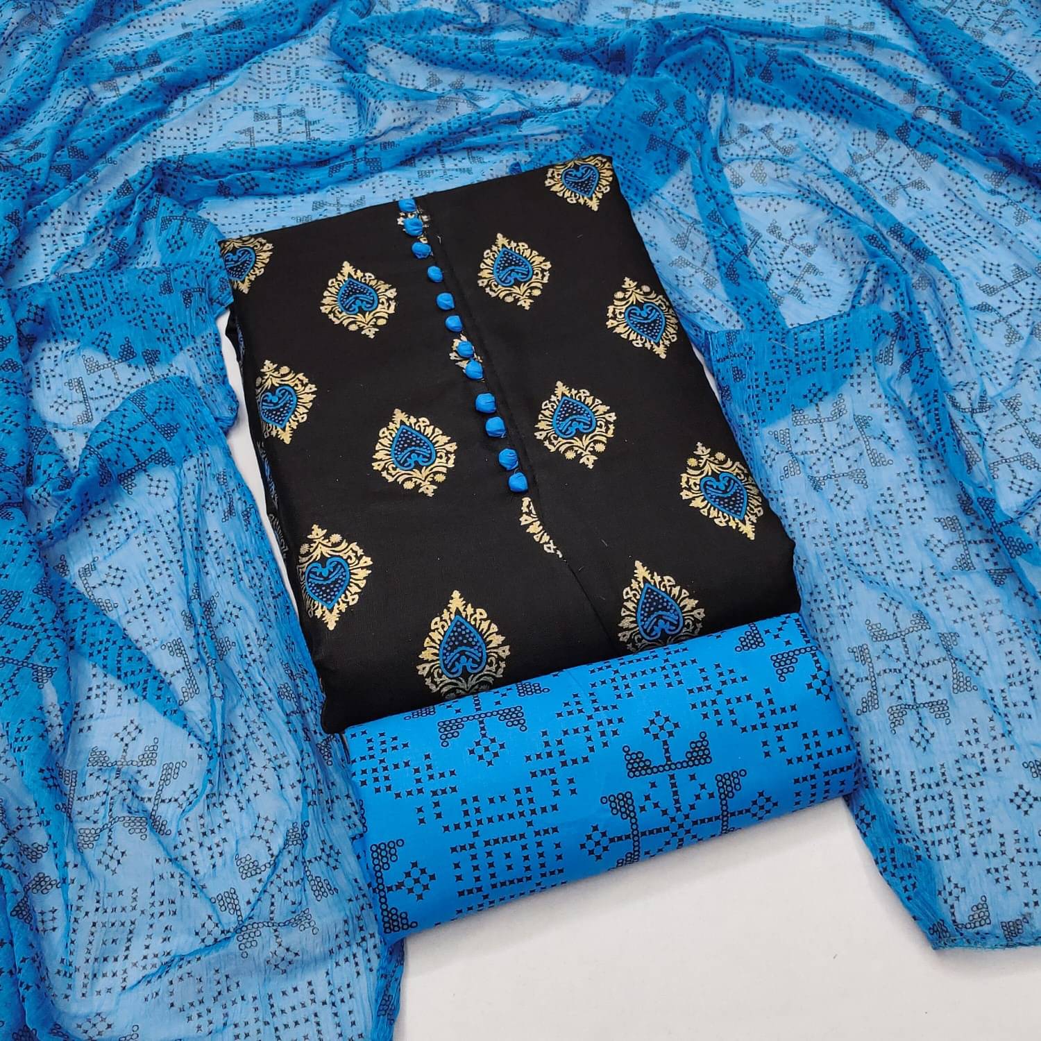     			Panbai sarees Women Cotton Unstitched Dress Material ( Blue )