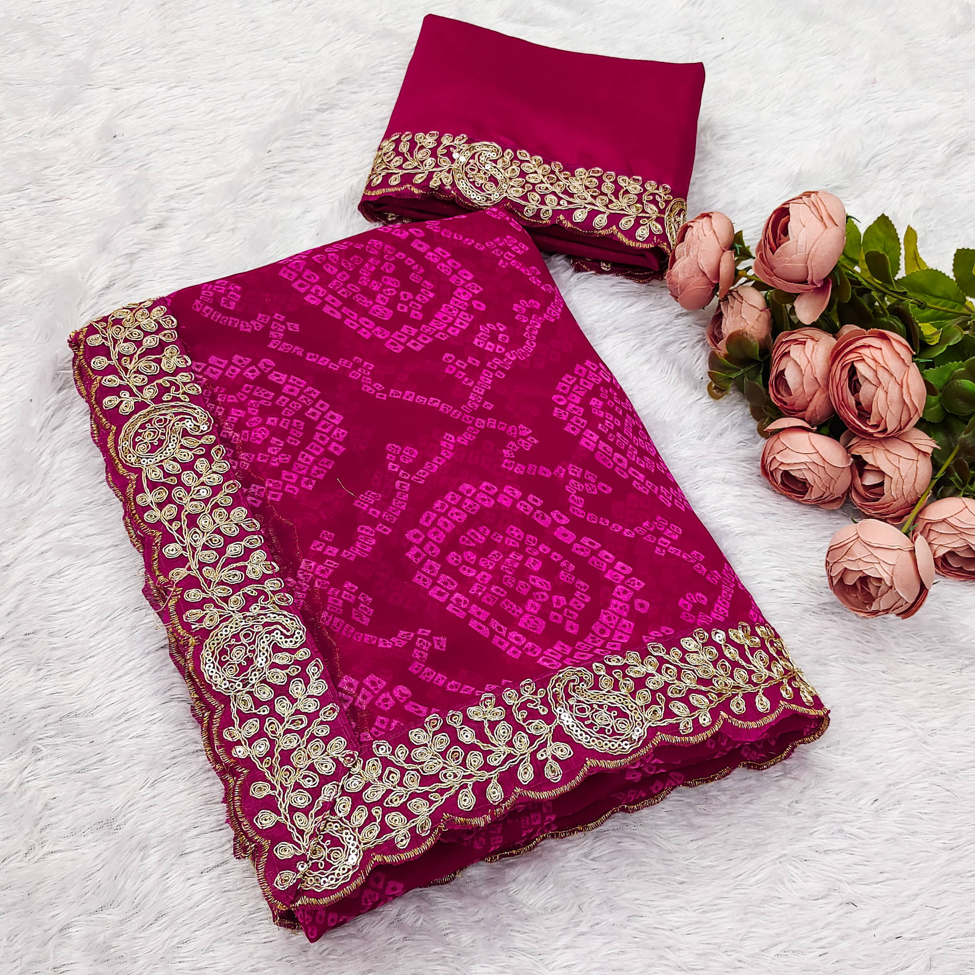 Parmila Fashion Chiffon Embellished Bandhani Sarees With Unstitched Blouse Piece ( Pink ) Parmila Fashion Chiffon Embellished Bandhani Sarees With Unstitched Blouse Piece ( Pink )