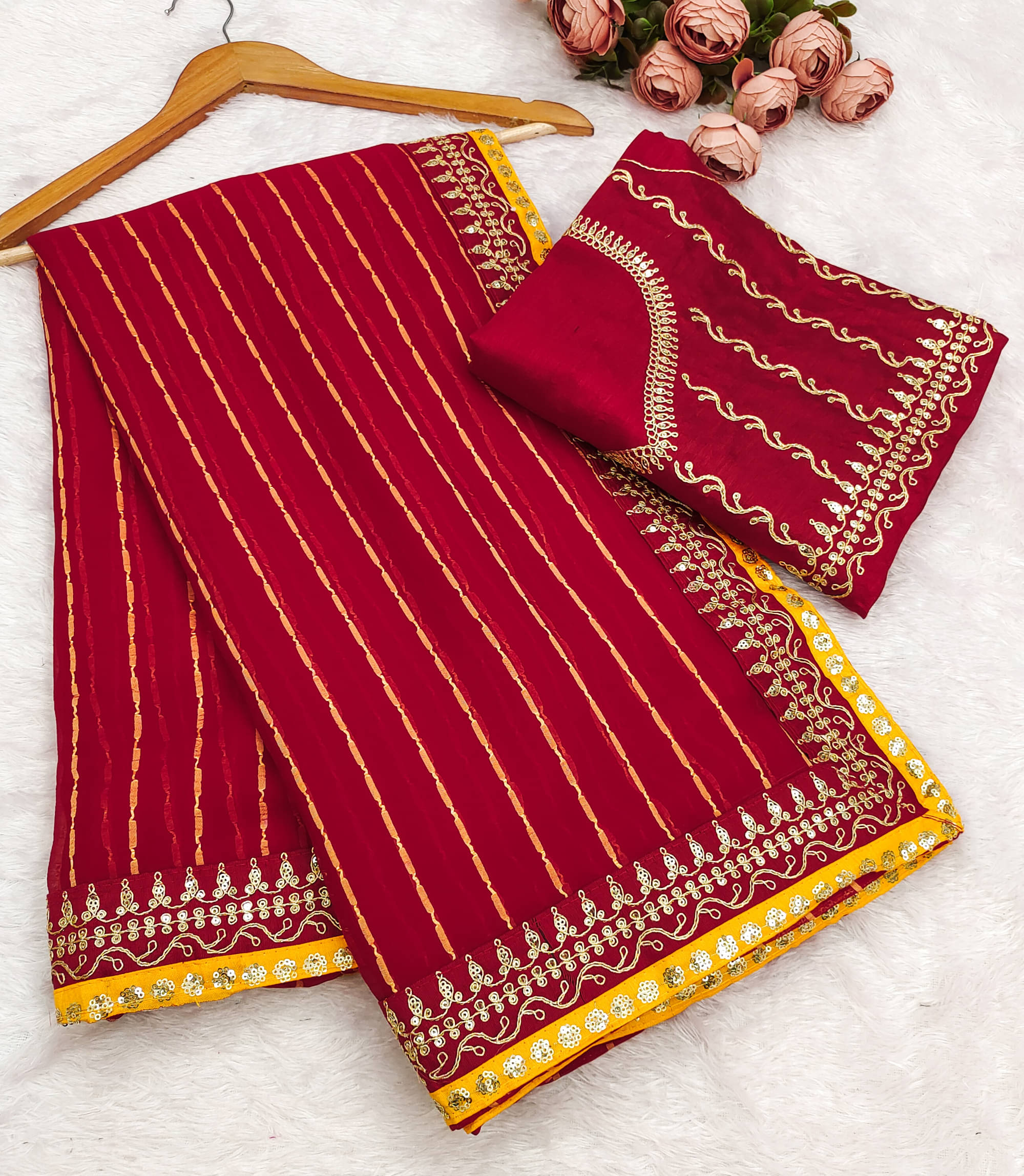 Parmila Fashion Georgette Embellished Bhagalpuri Saree With Unstitched Blouse Piece ( Red ) Parmila Fashion Georgette Embellished Bhagalpuri Saree With Unstitched Blouse Piece ( Red )
