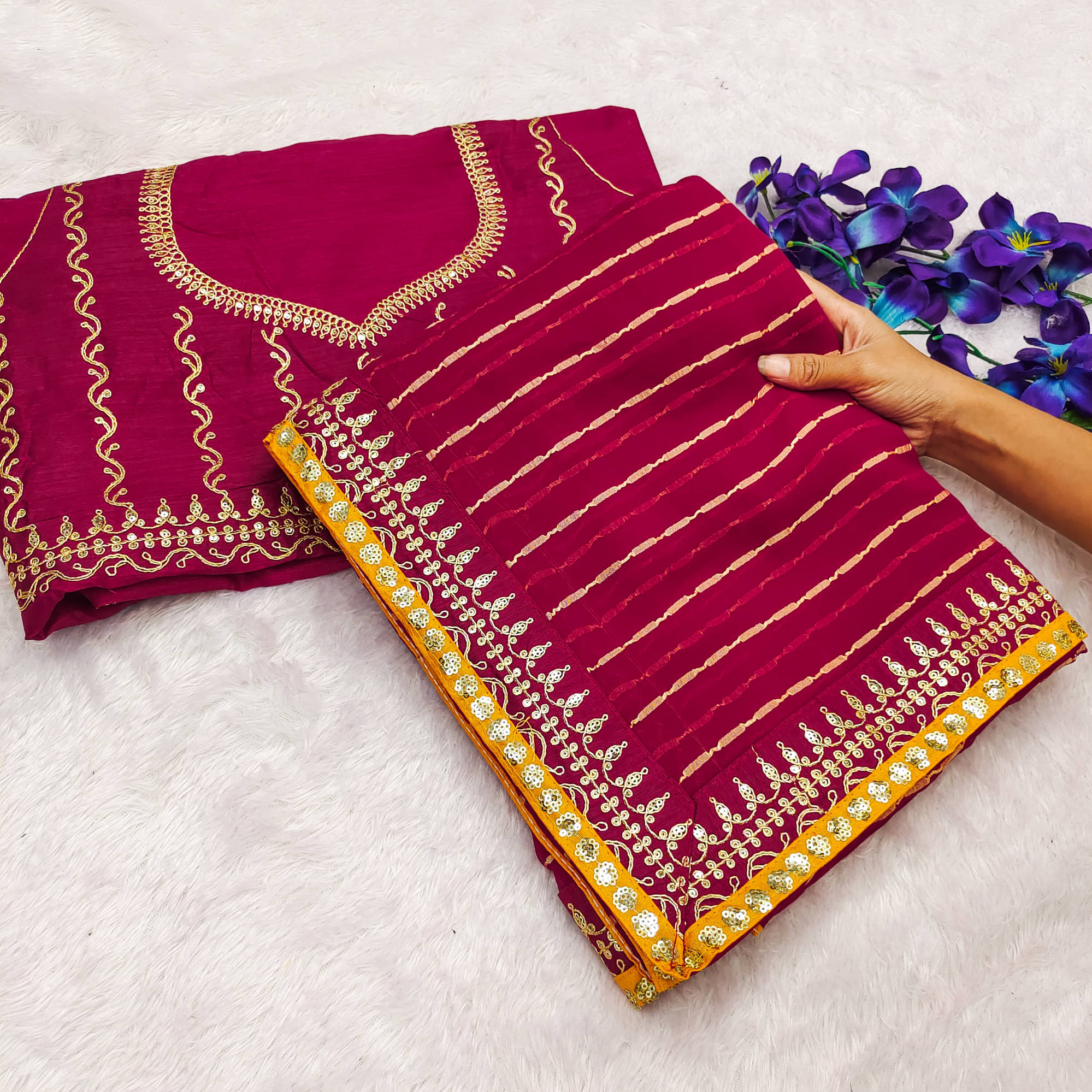     			Parmila Fashion Georgette Embellished Bhagalpuri Saree With Unstitched Blouse Piece ( Pink )