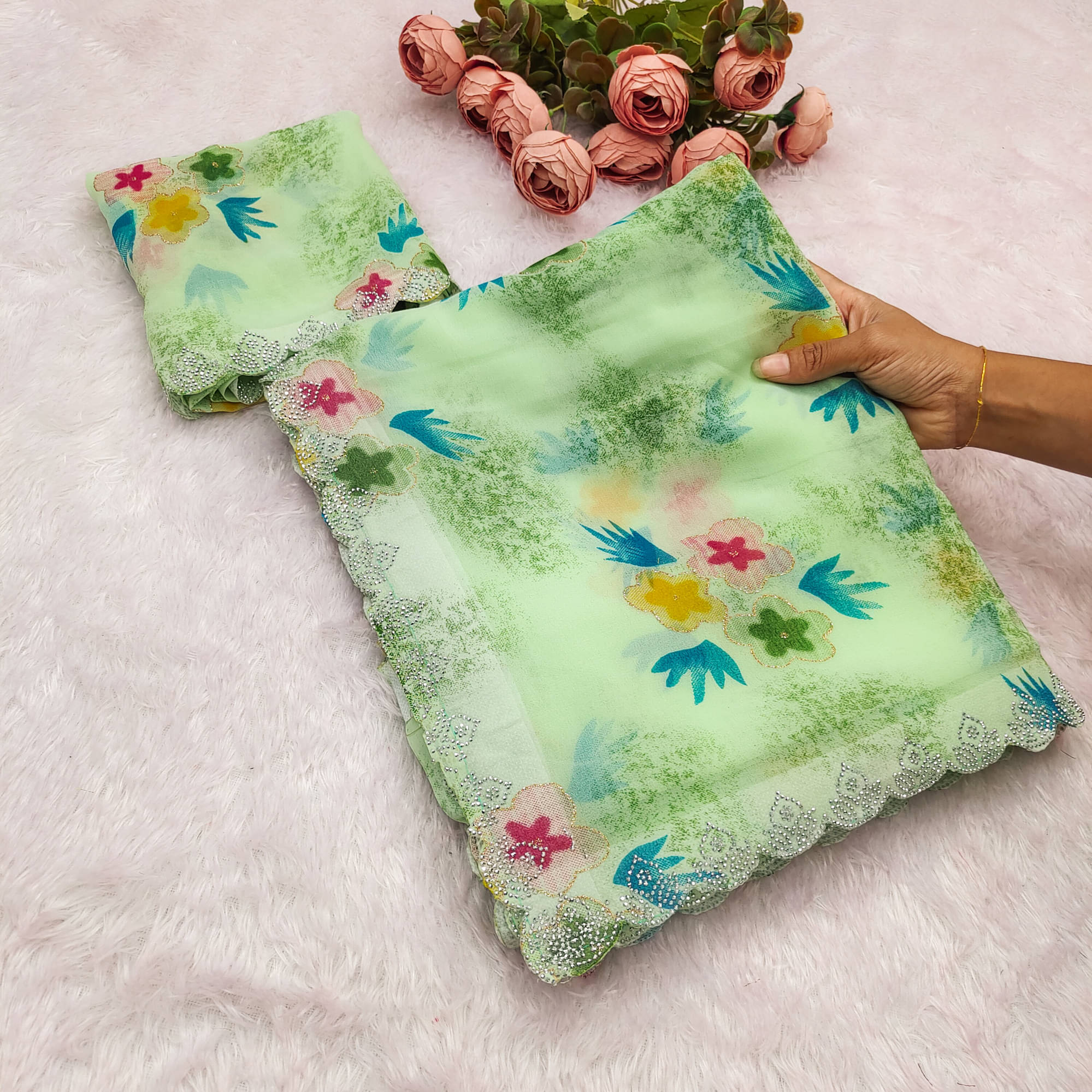 Parmila Fashion Georgette Printed Bhagalpuri Saree With Unstitched Blouse Piece ( LightGreen ) Parmila Fashion Georgette Printed Bhagalpuri Saree With Unstitched Blouse Piece ( LightGreen )