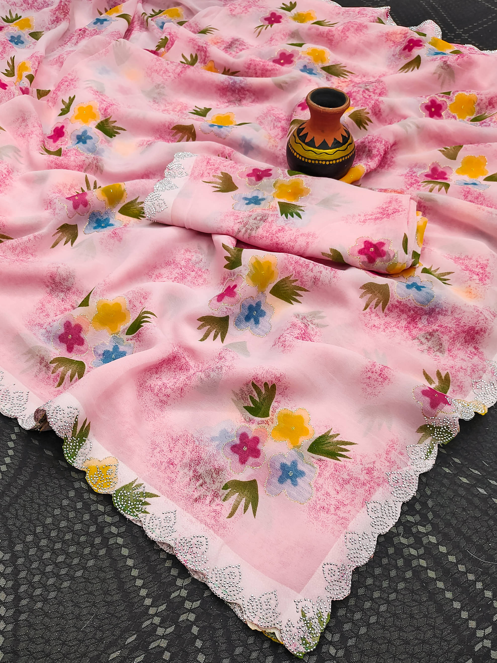     			Parmila Fashion Georgette Printed Bhagalpuri Saree With Unstitched Blouse Piece ( Pink )
