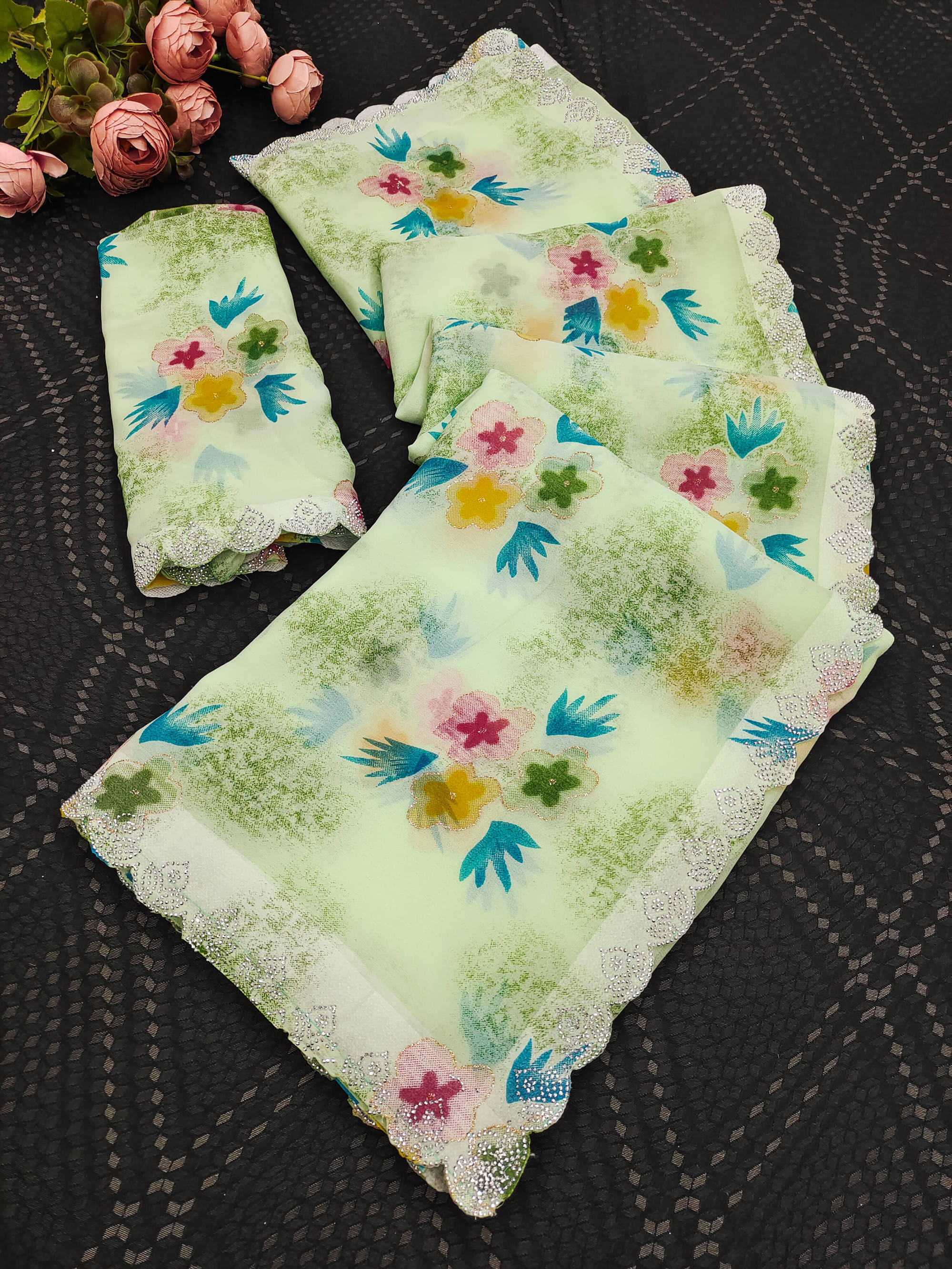 Parmila Fashion Georgette Printed Bhagalpuri Saree With Unstitched Blouse Piece ( LightGreen ) Parmila Fashion Georgette Printed Bhagalpuri Saree With Unstitched Blouse Piece ( LightGreen )