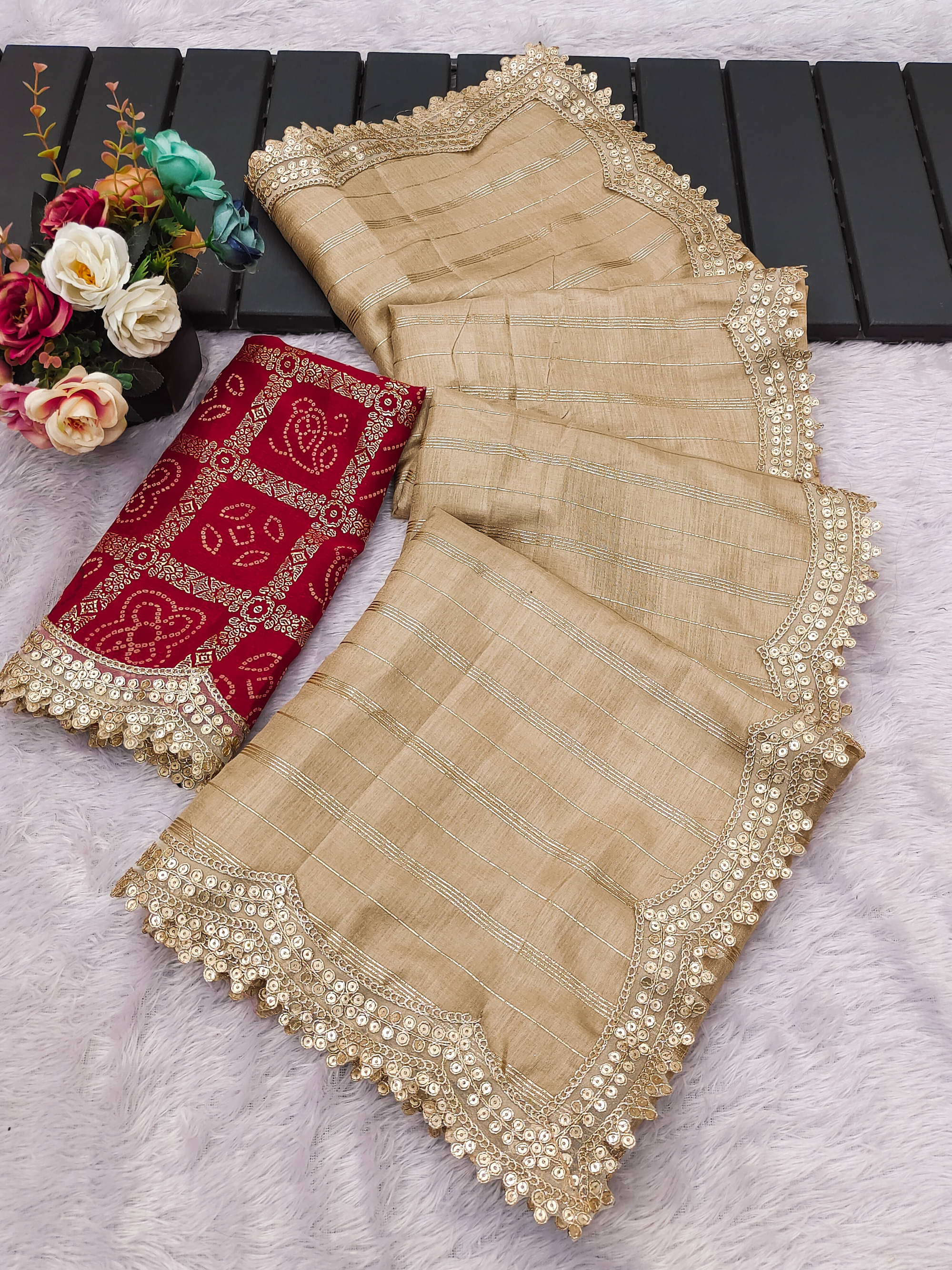 Parmila Fashion Silk Blend Embellished Bhagalpuri Saree With Unstitched Blouse Piece ( Beige ) Parmila Fashion Silk Blend Embellished Bhagalpuri Saree With Unstitched Blouse Piece ( Beige )