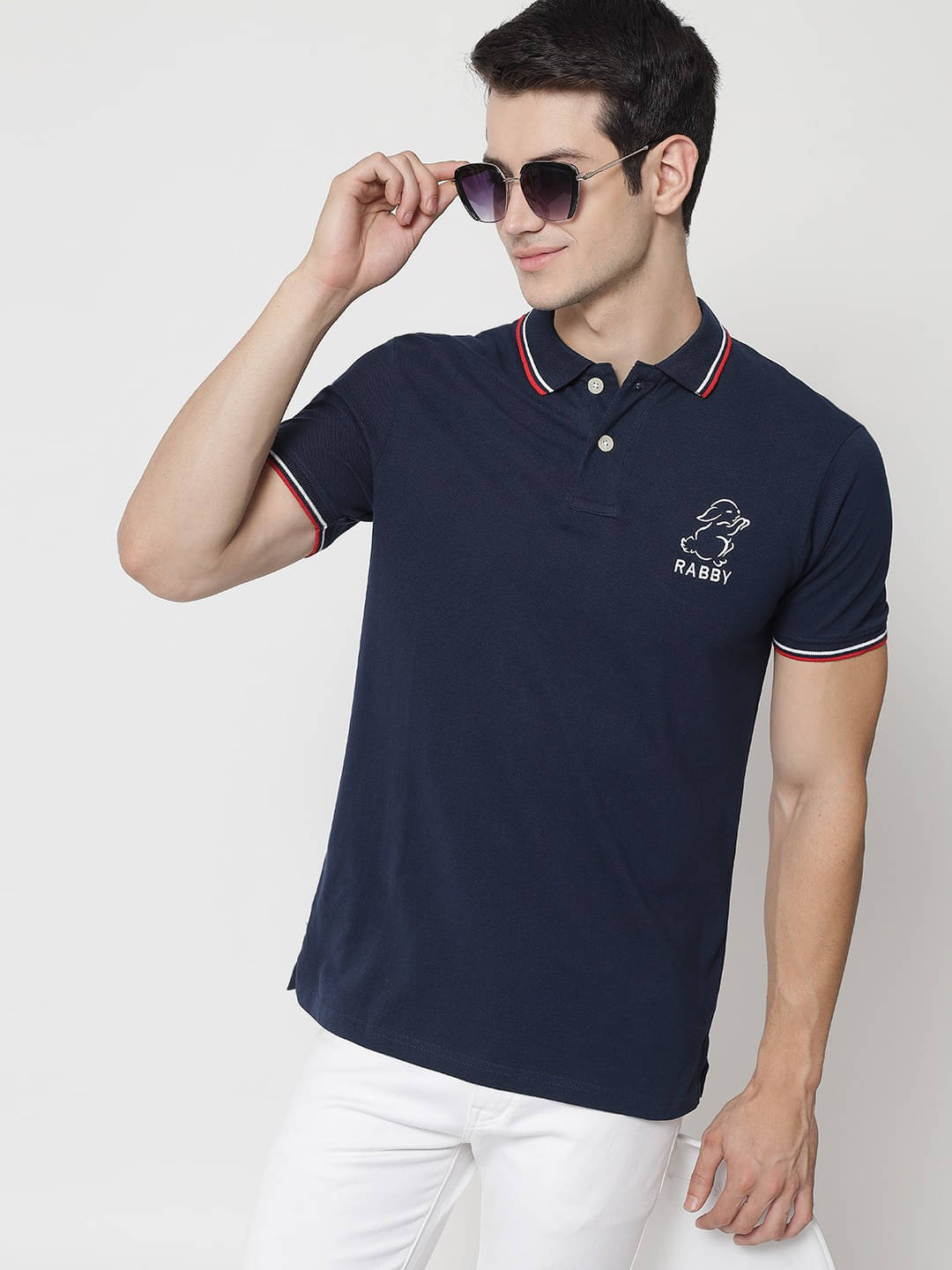 RABBY Men Cotton Regular Fit Solid Polo T Shirt ( Navy Blue ) RABBY Men Cotton Regular Fit Solid Polo T Shirt ( Navy Blue )