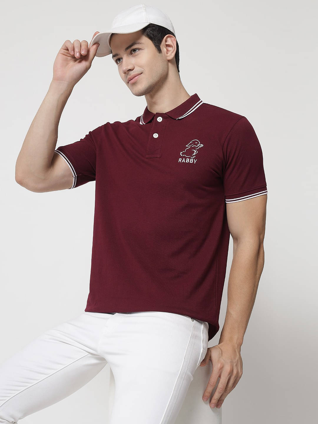     			RABBY Men Cotton Regular Fit Solid Polo T Shirt ( Maroon )