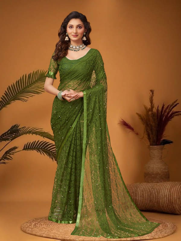     			SHRINGARAA Net Self Design Regular Saree With Unstitched Blouse Piece ( Light Green )