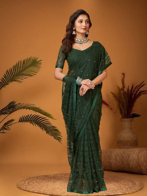 SHRINGARAA Net Self Design Regular Saree With Unstitched Blouse Piece ( Dark Grey ) SHRINGARAA Net Self Design Regular Saree With Unstitched Blouse Piece ( Dark Grey )