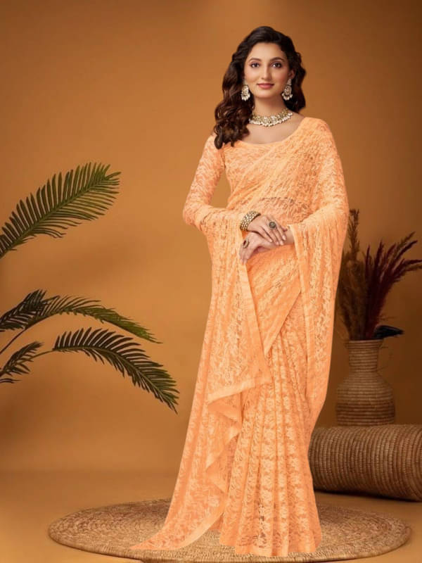     			SHRINGARAA Net Self Design Regular Saree With Unstitched Blouse Piece ( Coffee )