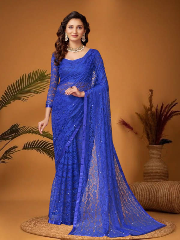 SHRINGARAA Net Self Design Regular Saree With Unstitched Blouse Piece ( LightBLue ) SHRINGARAA Net Self Design Regular Saree With Unstitched Blouse Piece ( LightBLue )
