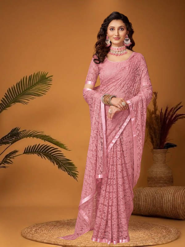     			SHRINGARAA Net Self Design Regular Saree With Unstitched Blouse Piece ( Brown )
