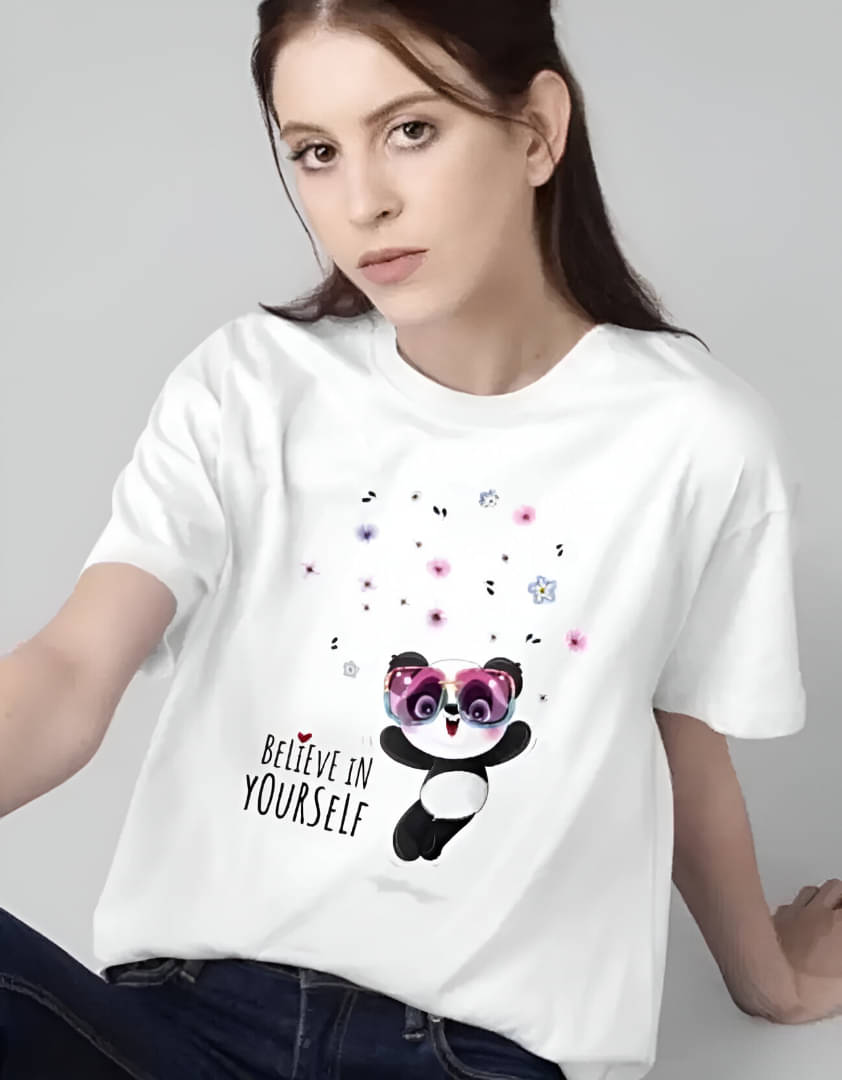     			TERYPOL CLOTHING Women Poly Cotton Printed Regular Fit Round Neck T-Shirt ( White )