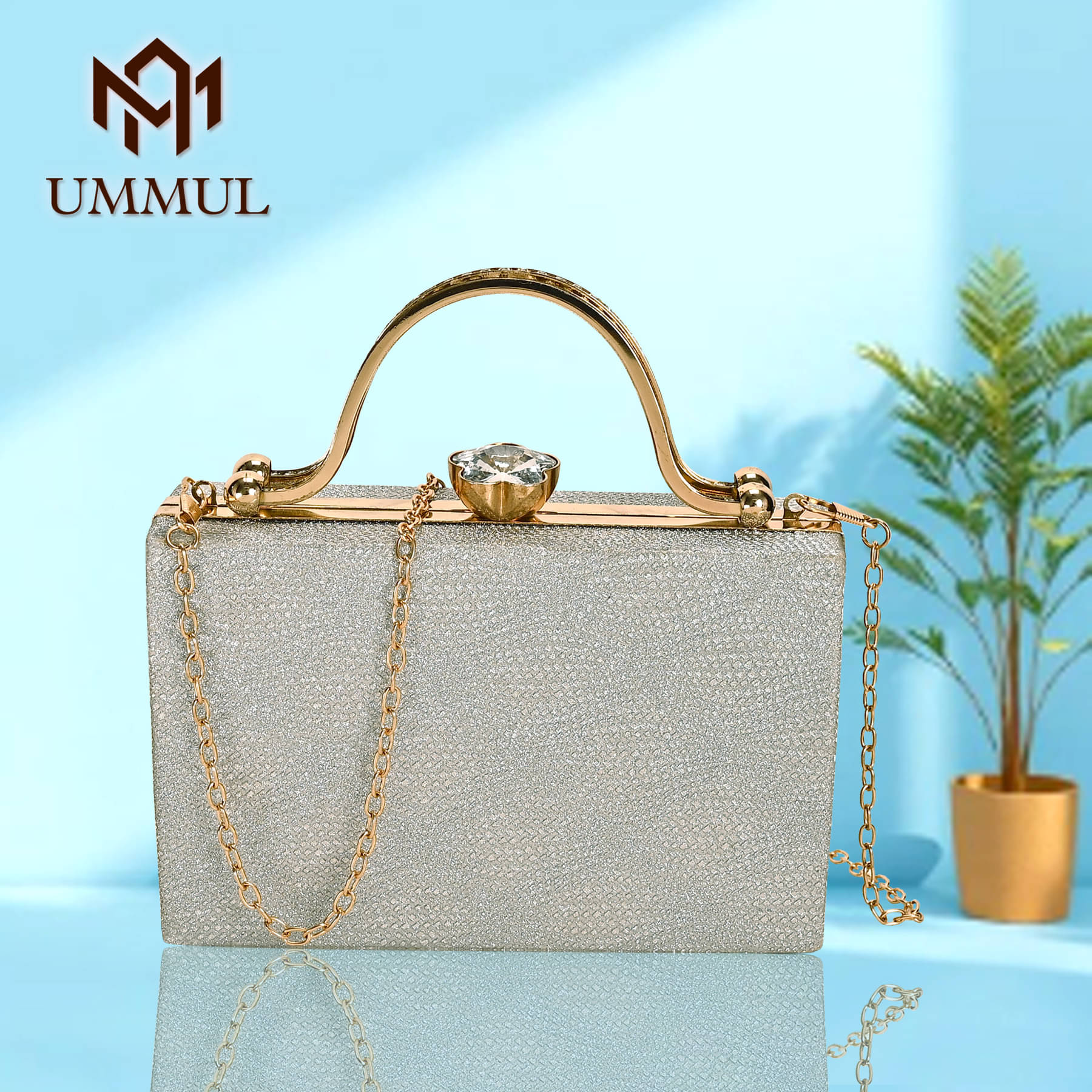     			UMMUL Handheld Bag Faux Leather Set of 1 ( Silver )