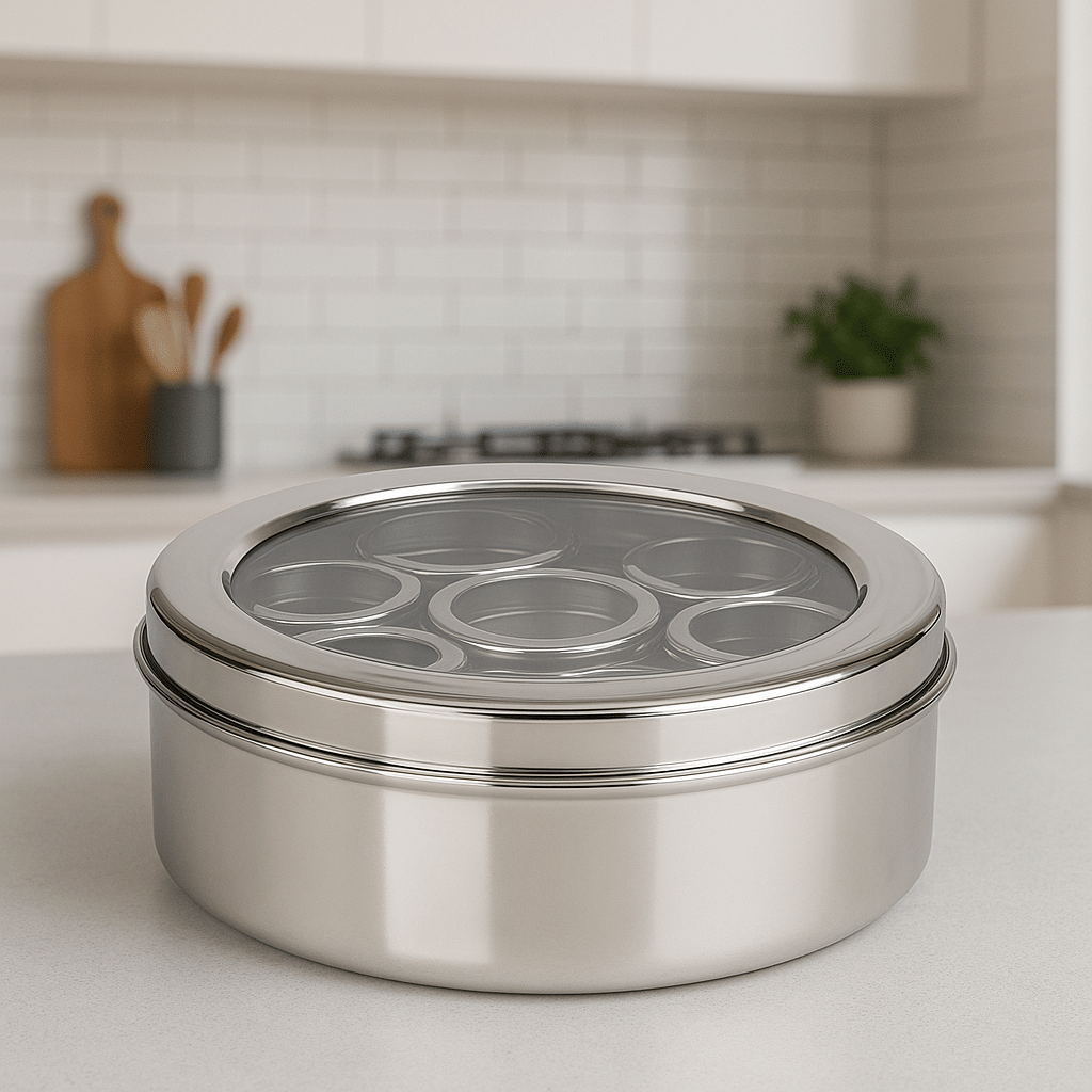     			Visaxmi Masala Box Steel Silver Spice Container ( Set of 7 )