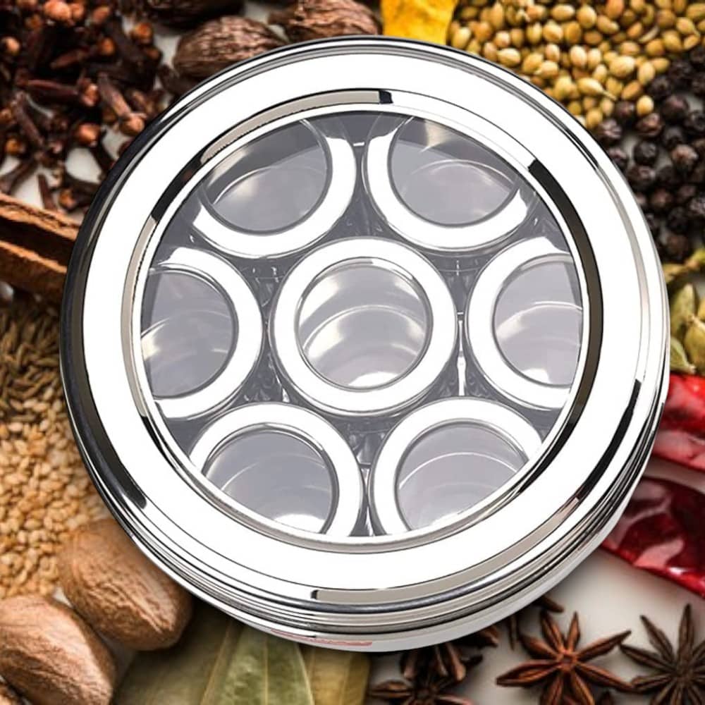 Visaxmi Masala Box Steel Silver Spice Container ( Set of 7 )