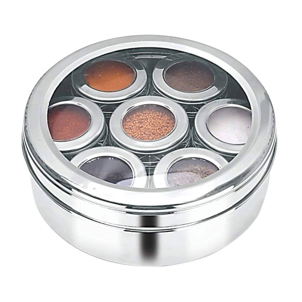 Visaxmi Masala Box Steel Silver Spice Container ( Set of 7 )