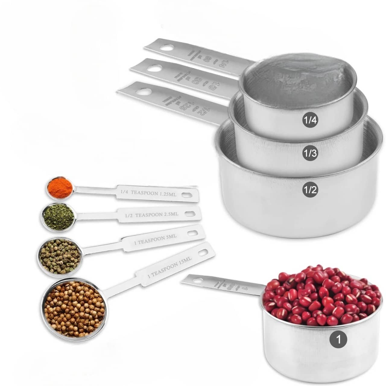 Visaxmi Stainless Steel Measuring Cups & Spoons Set ( Pack of 8 )