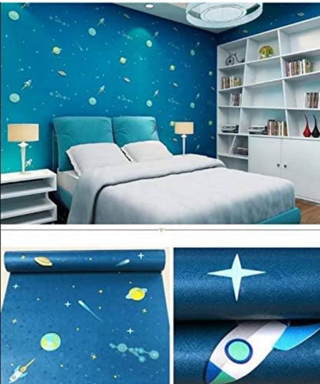 WRUNJI,BLUE SPACE Floral Self-Adhesive Wallpaper PVC Peel & Kitchen & Furniture Makeover(45x500 cm) WRUNJI,BLUE SPACE Floral Self-Adhesive Wallpaper PVC Peel & Kitchen & Furniture Makeover(45x500 cm)