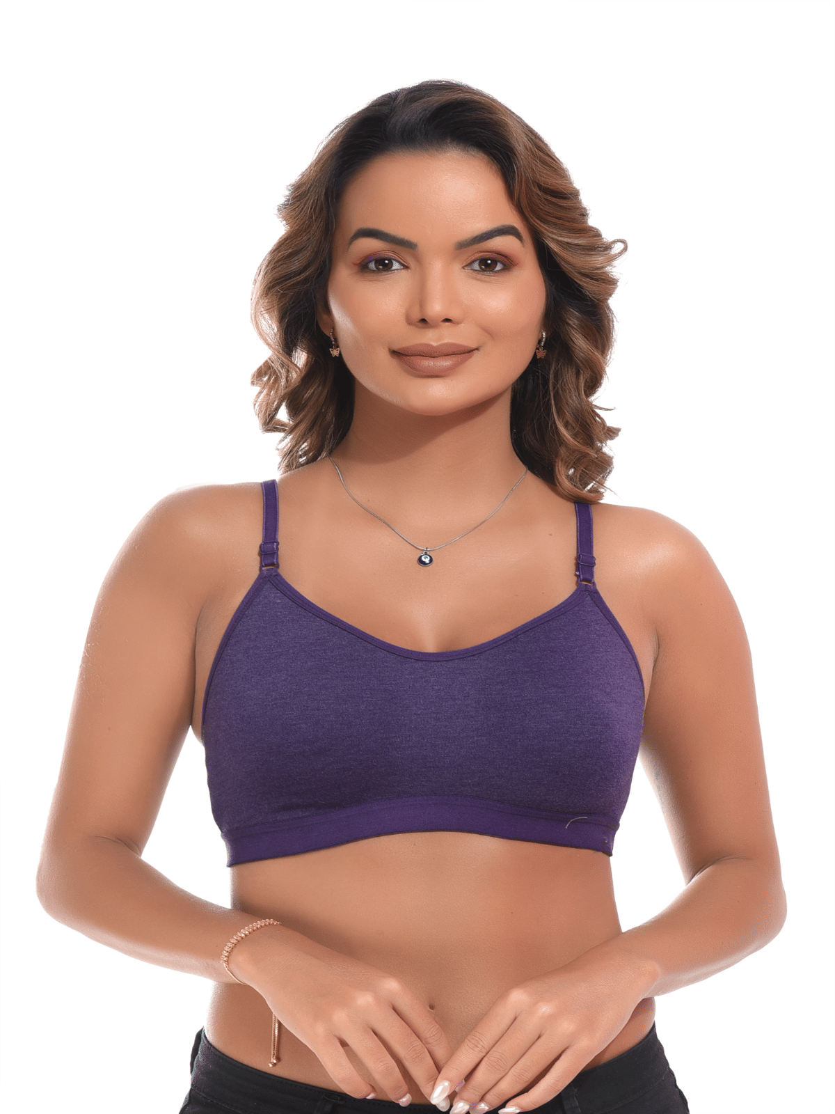     			bodyaan Pack of 1 Cotton Blend Non Padded Sports Bra For Women ( Purple )