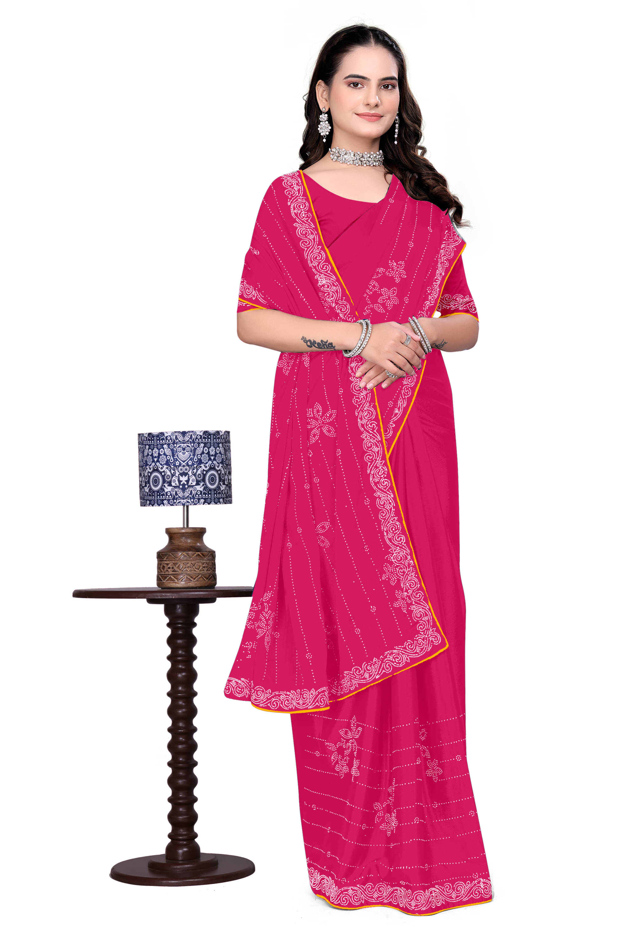 glow drapes Chiffon Embellished Regular Saree With Unstitched Blouse Piece ( Pink ) glow drapes Chiffon Embellished Regular Saree With Unstitched Blouse Piece ( Pink )