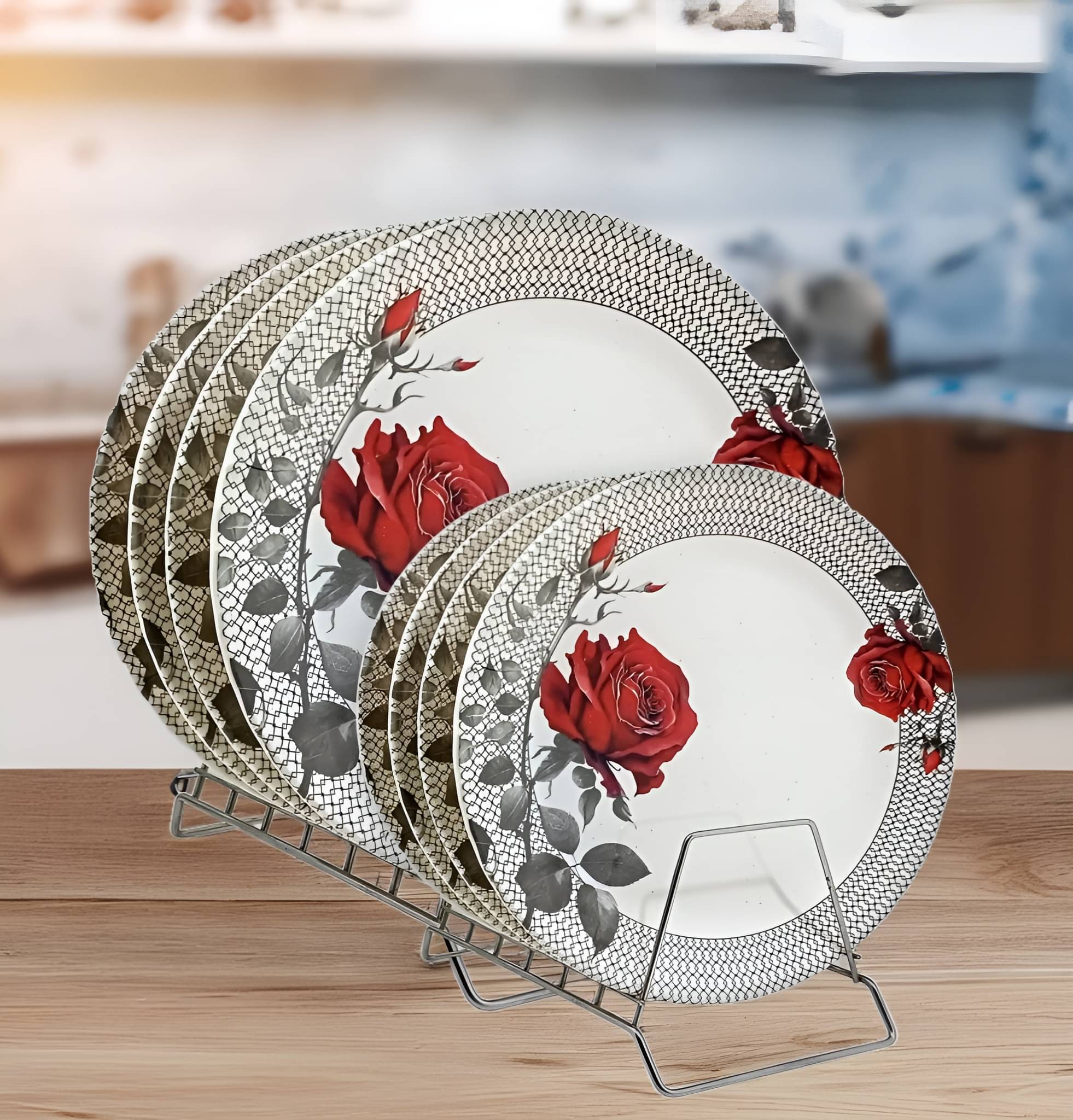     			kitchrox 8 Pcs Melamine Multi Color Full Plate & Half Plate