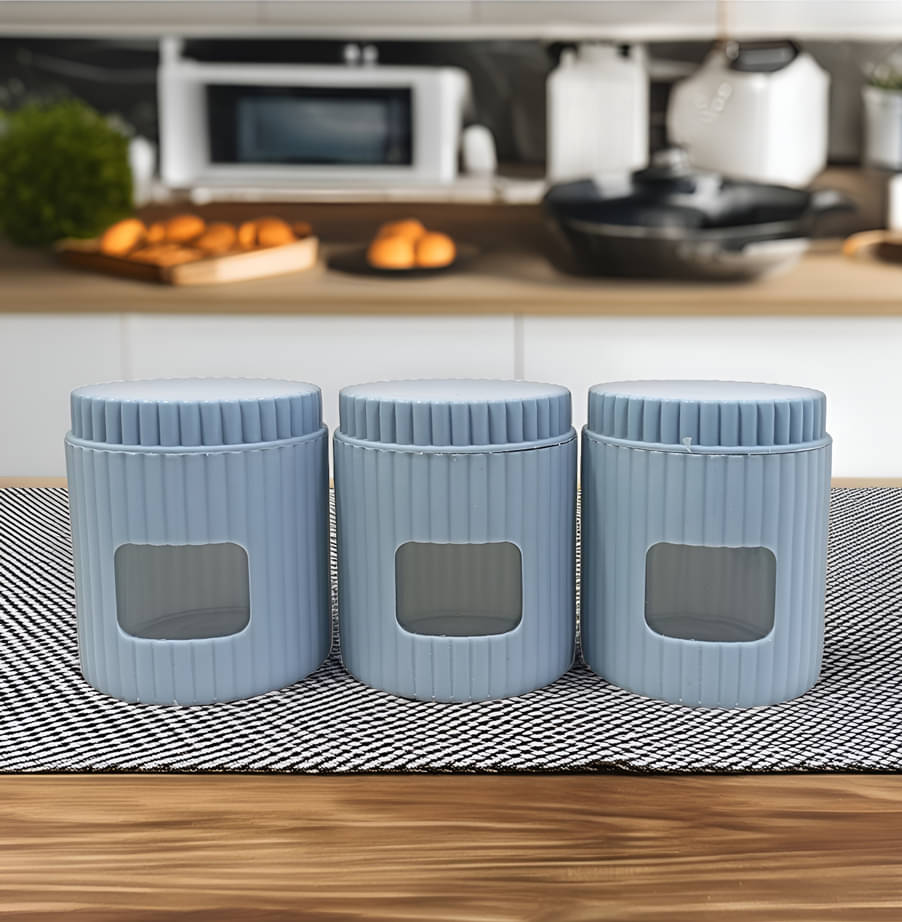     			kitchrox Leak-Proof&Reusable Glass Navy Blue Utility Container ( Set of 3 )
