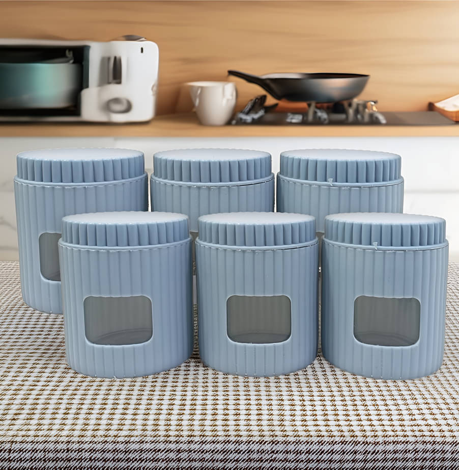     			kitchrox glass container set Glass Navy Blue Utility Container ( Set of 6 )