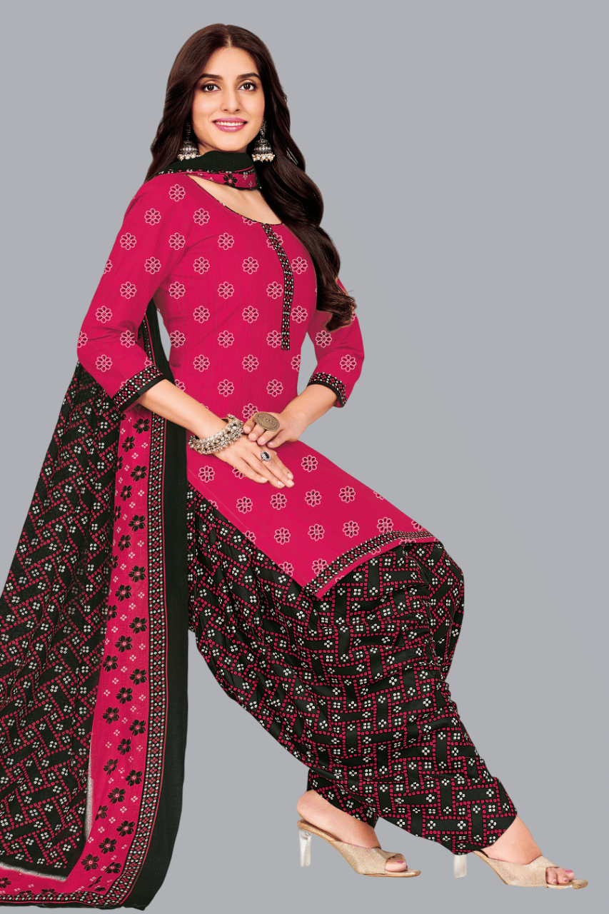     			shree jeenmata collection Women Cotton Printed Straight Kurti With Patiala Salwar ( Pink )