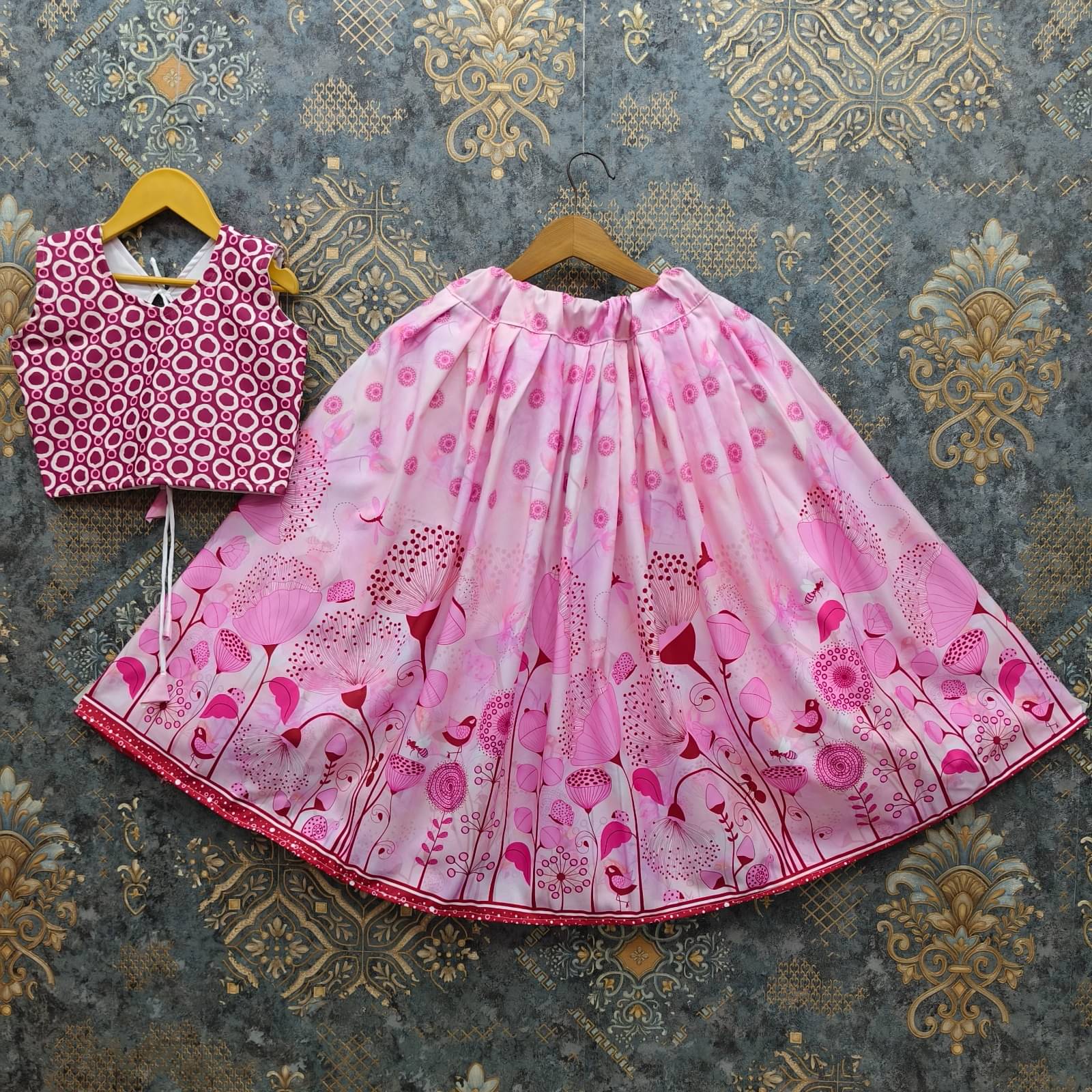     			shree sai creation Rayon Lehenga Choli Set For Girls ( Pack of 1 , Pink )