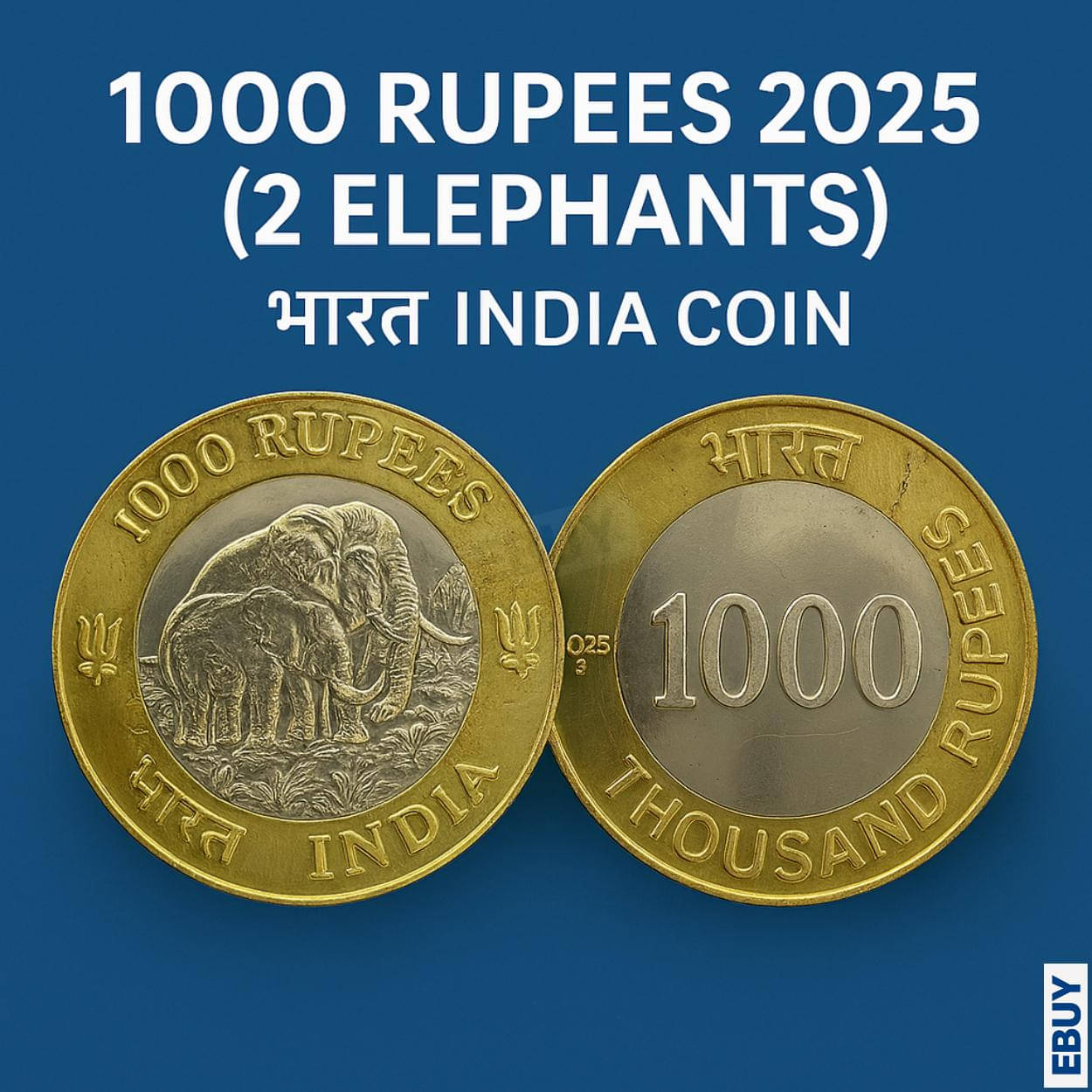 1000 Rupees 2025 Elephants, India old Rare to Find Biometallic Coin 1000 Rupees 2025 Elephants, India old Rare to Find Biometallic Coin