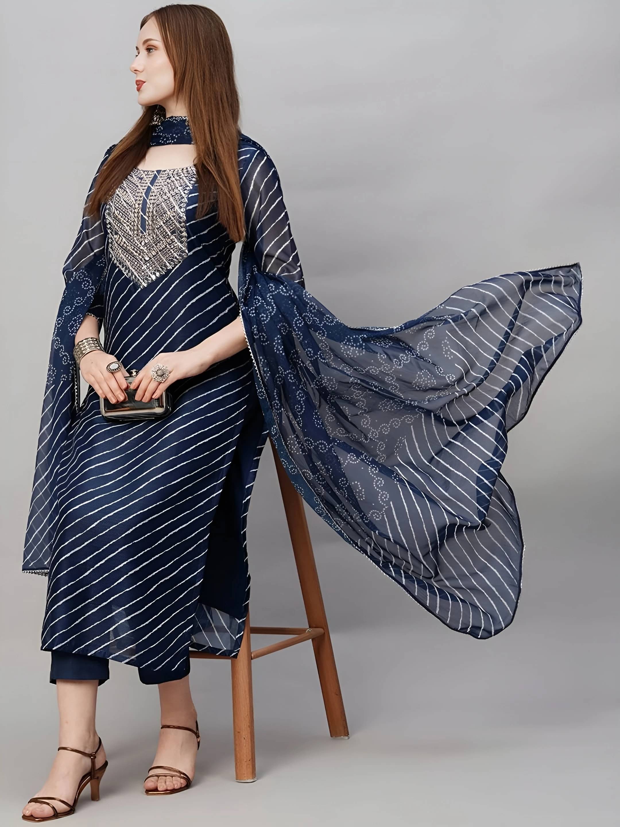     			AK FASHION MALL Women Cotton Blend Embroidered A-line Kurti With Pants ( Blue )