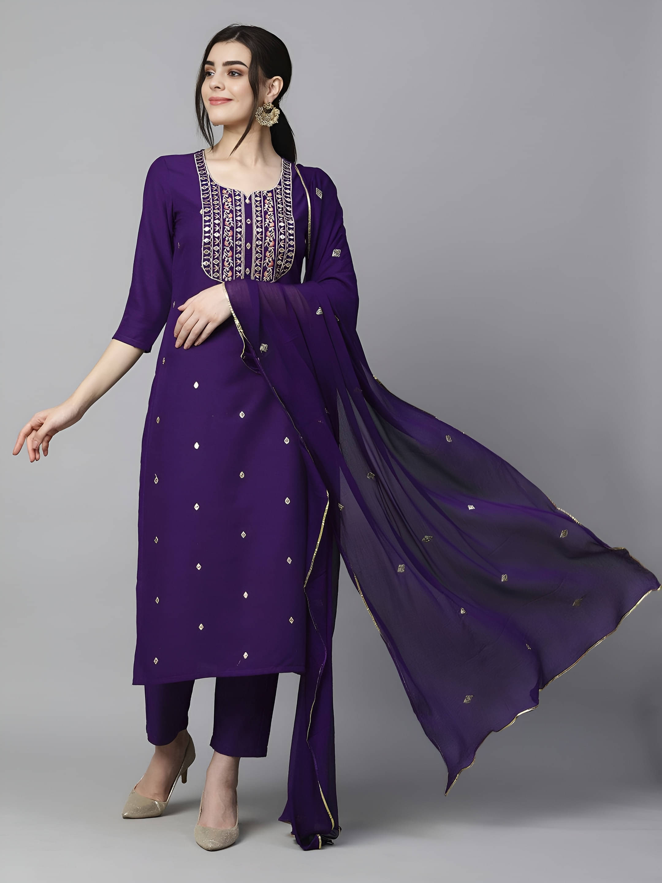     			AK FASHION MALL Women Cotton Blend Embroidered A-line Kurti With Pants ( Blue )