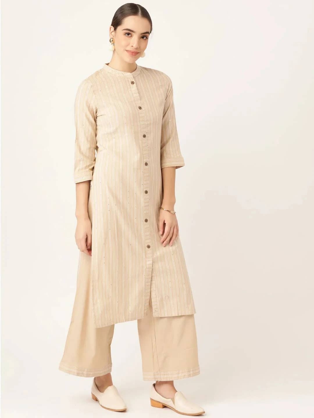 AK FASHION MALL Women Cotton Blend Printed A-line Kurti With Pants ( Gold )