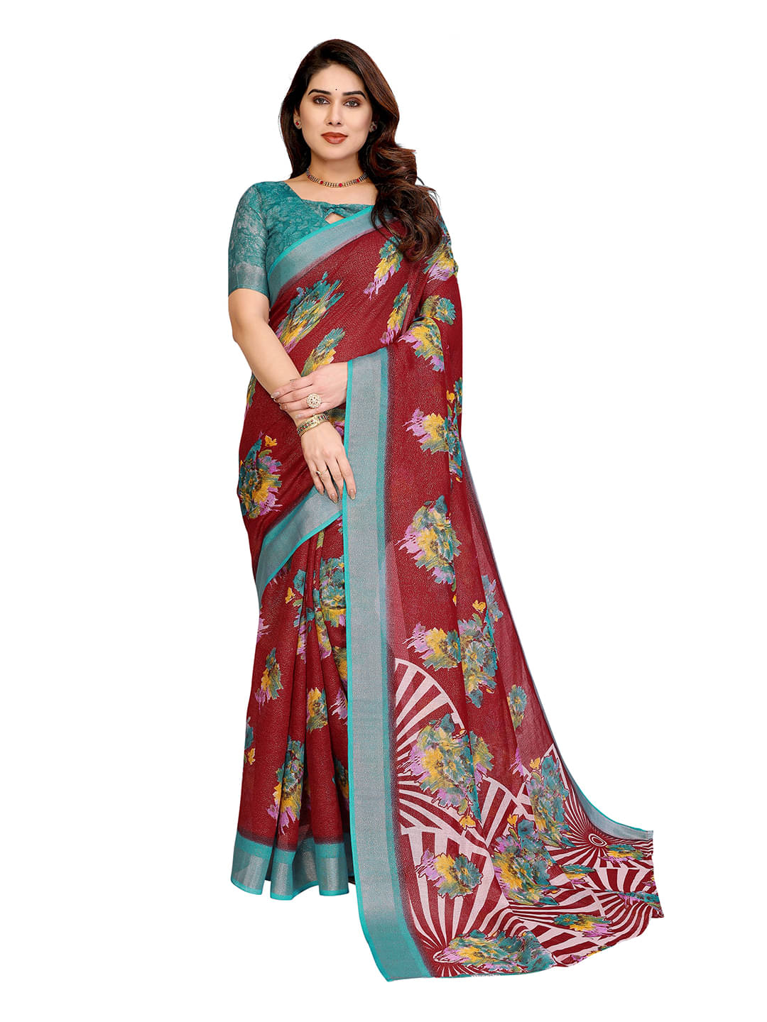     			ANAND SAREES Linen Printed Ilkal Saree With Unstitched Blouse Piece ( Rama )