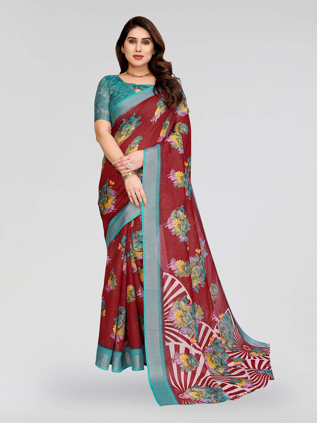     			ANAND SAREES Linen Printed Ilkal Saree With Unstitched Blouse Piece ( Rama )