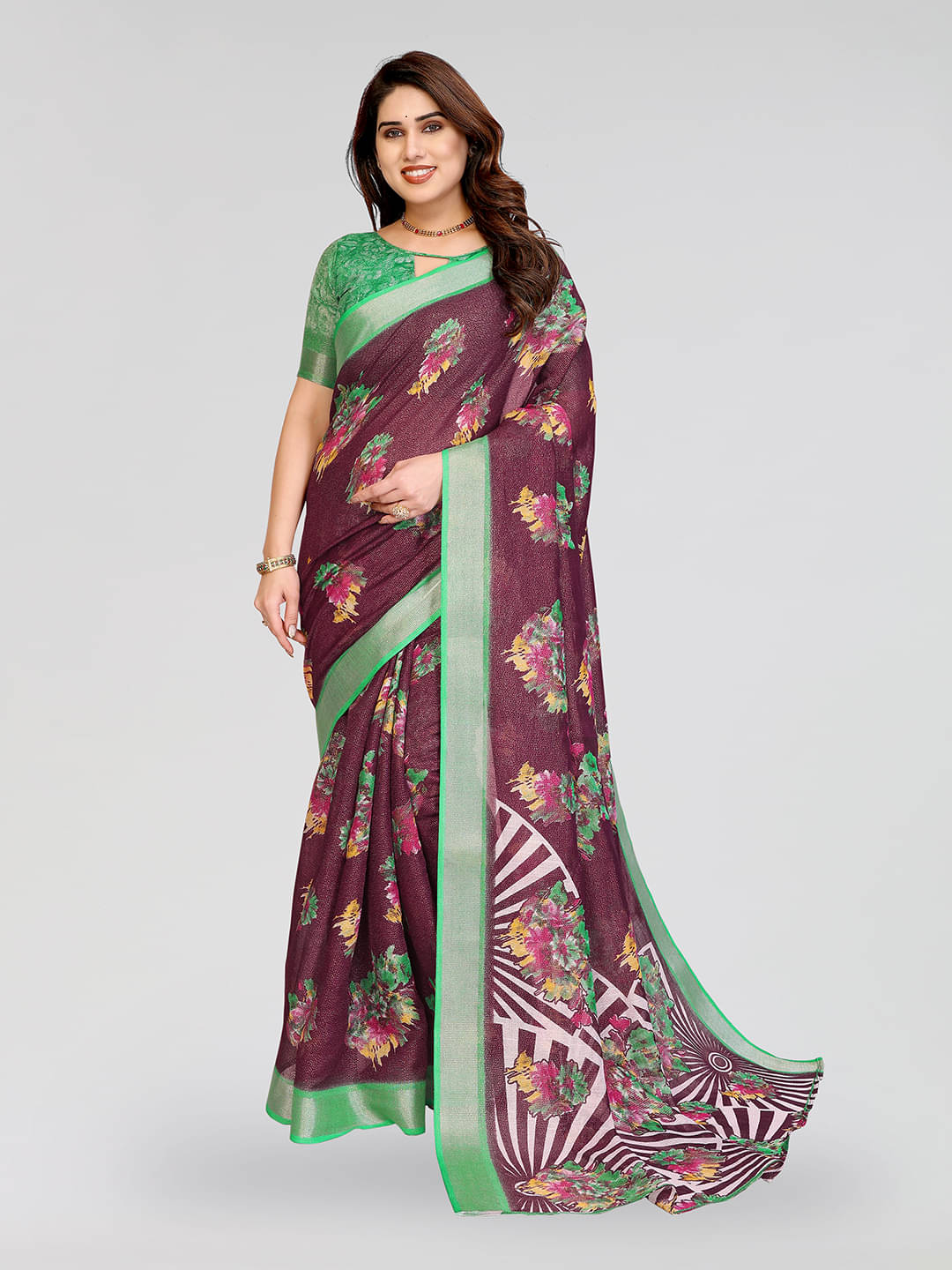 ANAND SAREES Linen Printed Ilkal Saree With Unstitched Blouse Piece ( Green ) ANAND SAREES Linen Printed Ilkal Saree With Unstitched Blouse Piece ( Green )
