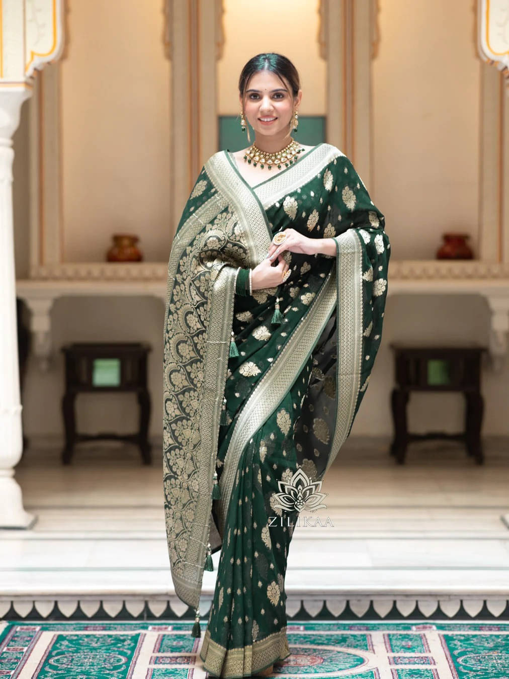 Bansari Textile Art Silk Embellished Banarasi saree With Unstitched Blouse Piece ( Green ) Bansari Textile Art Silk Embellished Banarasi saree With Unstitched Blouse Piece ( Green )