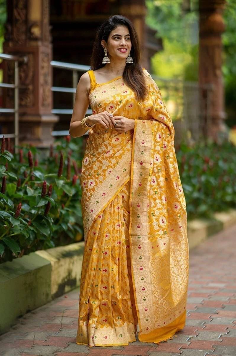 Bansari Textile Art Silk Embellished Kanjeevaram Sarees With Unstitched Blouse Piece ( Yellow ) Bansari Textile Art Silk Embellished Kanjeevaram Sarees With Unstitched Blouse Piece ( Yellow )