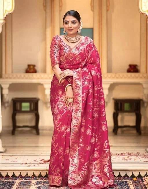     			Bansari Textile Art Silk Embellished Kanjeevaram Sarees With Unstitched Blouse Piece ( Pink )